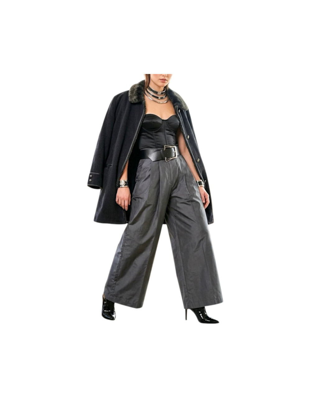 Vintage 90s Baronia wool cashmere grey black minimal oversized car coat XL
